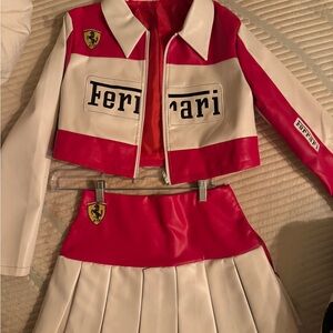 Ferrari Red and White Cropped Jacket and Skirt
